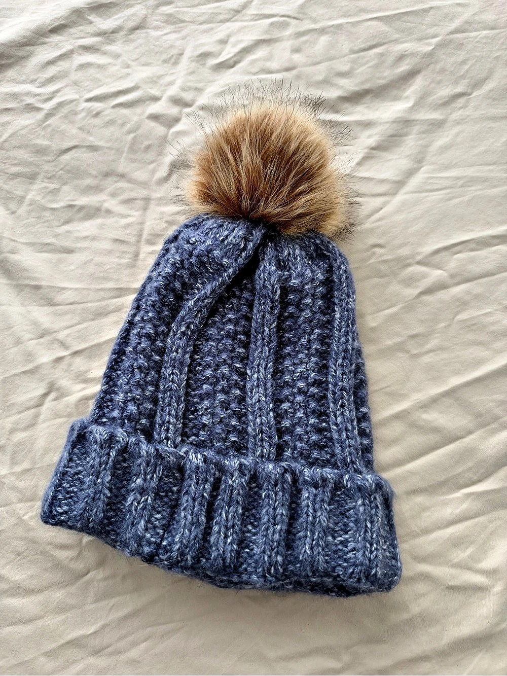 Blue Knit Pom-Pom Hat